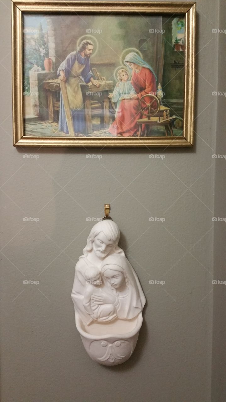 photo of Holy Family and holy water holder