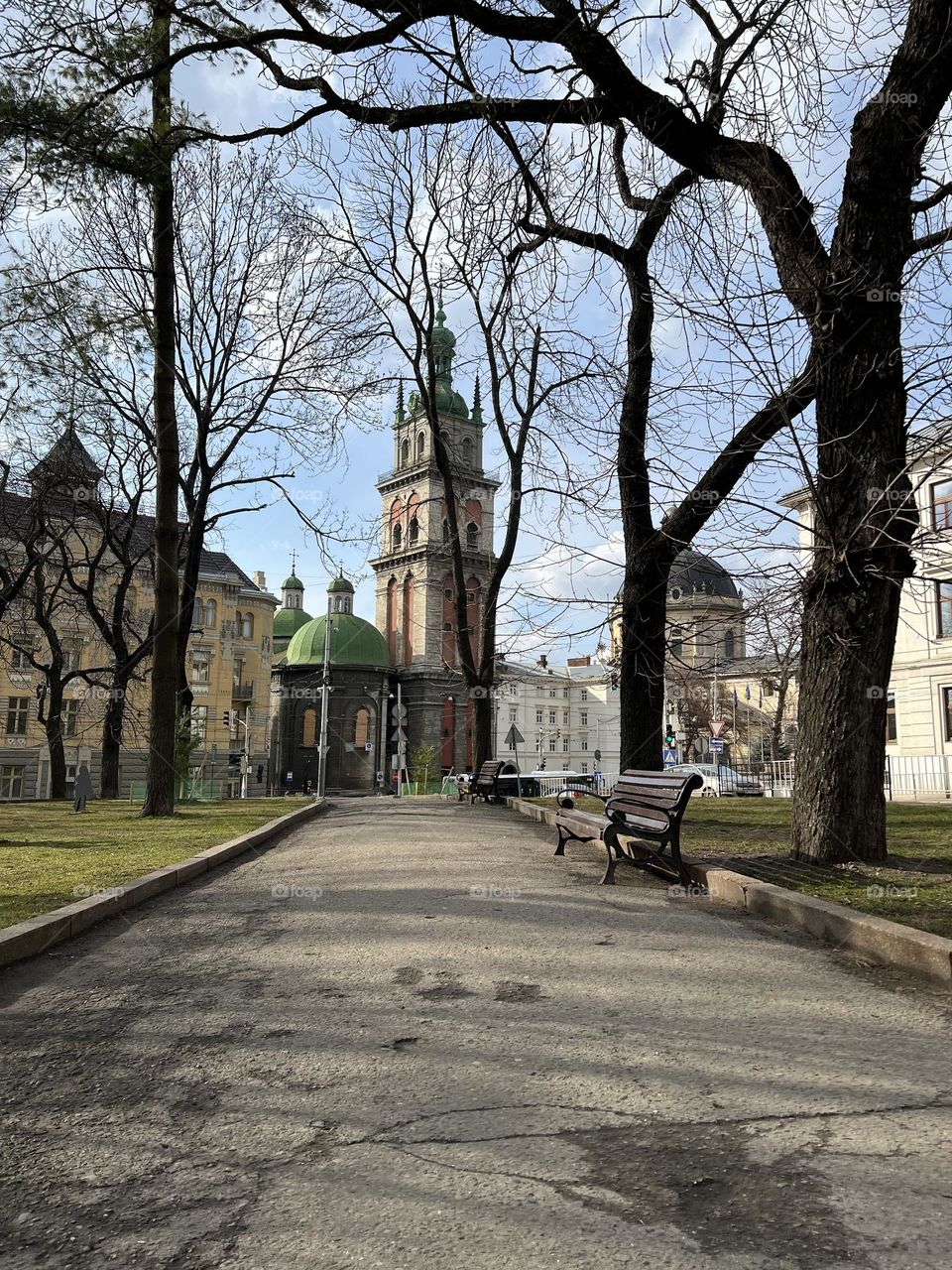 Lviv old city architecture in the spring season