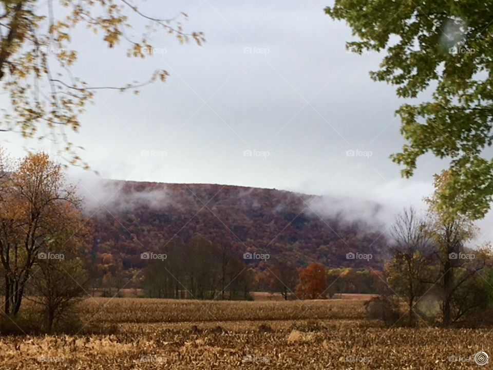 Stissing Mountain in the clouds, New York, beautiful fall landscapes in the northeast 
