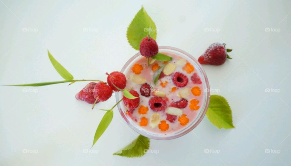 Fresh Fruit Smoothie -Berries  Smoothie - carrots,  raspberries , strawberries and Almond