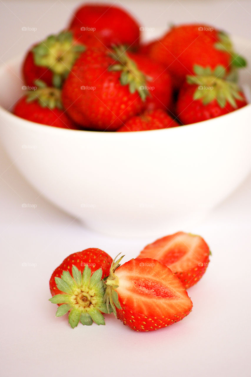 Strawberries in a white bowl