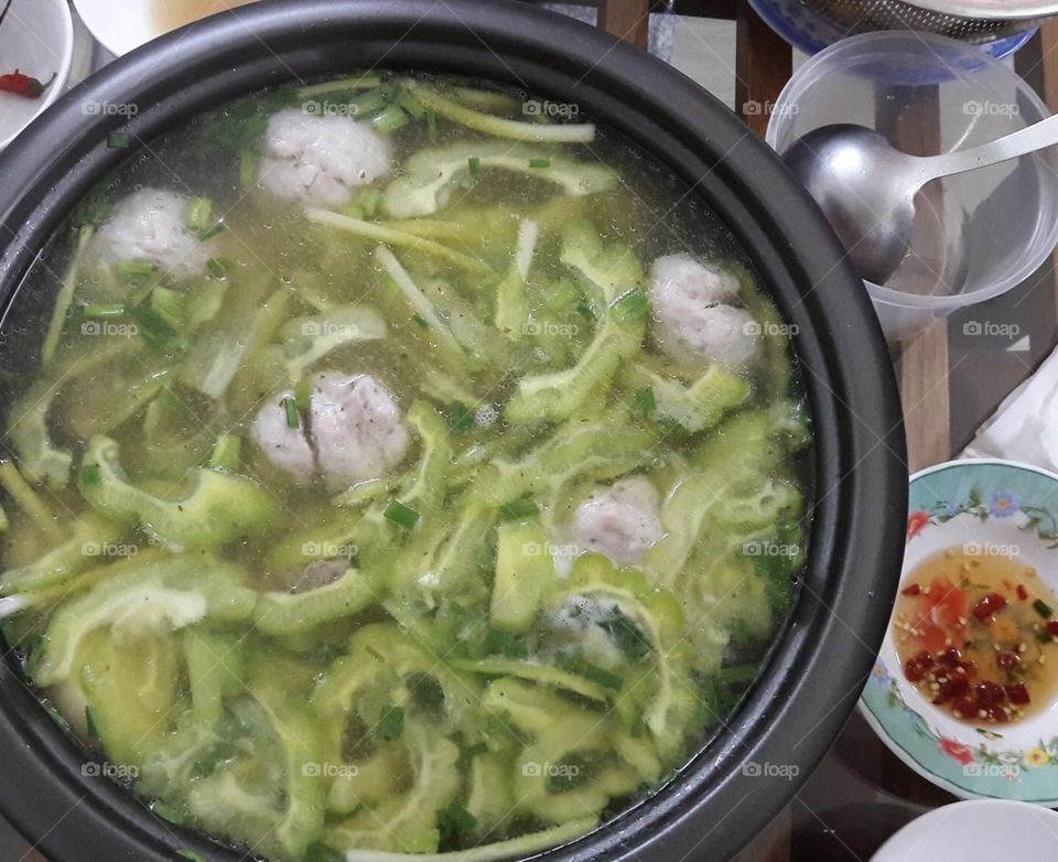 Waterfall fish hot pot with bitter gourd