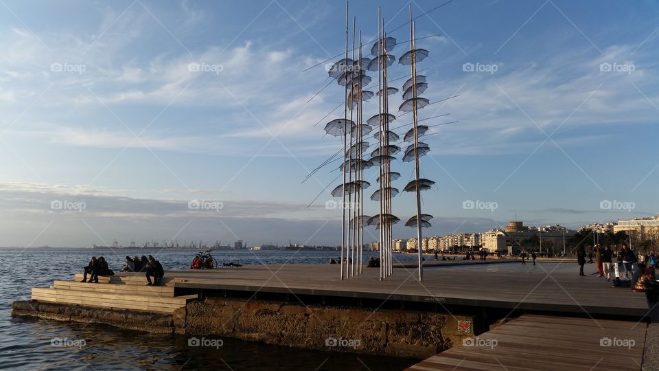 umbrellas at the seafront. Thessaloniki Greece new waterfront symbolic umbrellas