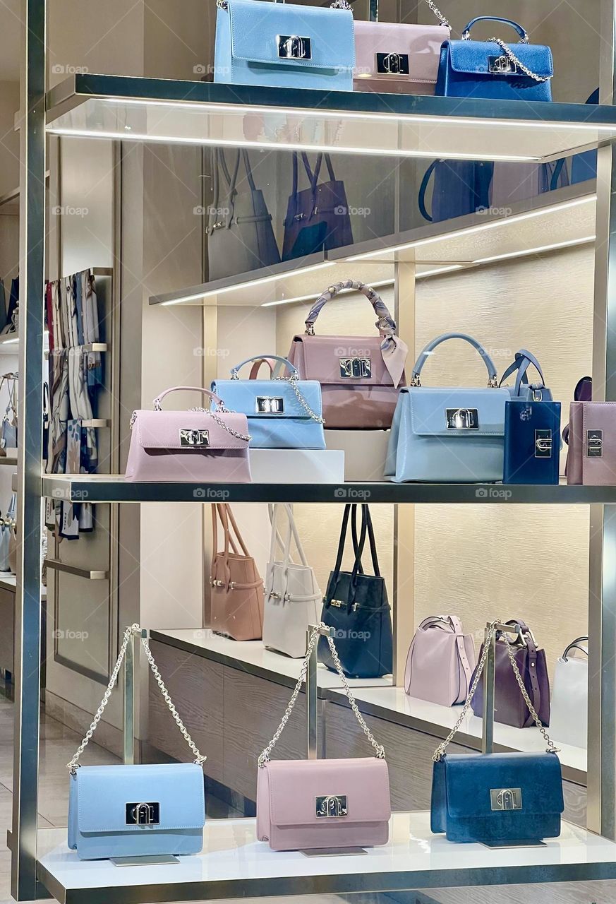 Bags displayed in a shop window 