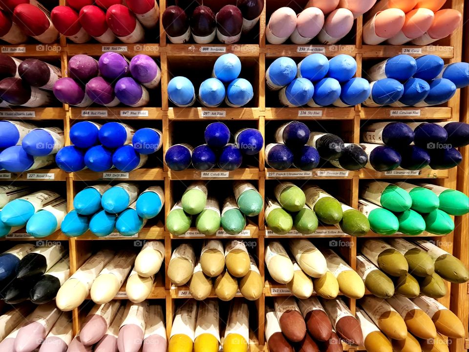 burst of colour in an art shop