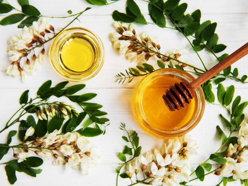 Honey and acacia flowers 