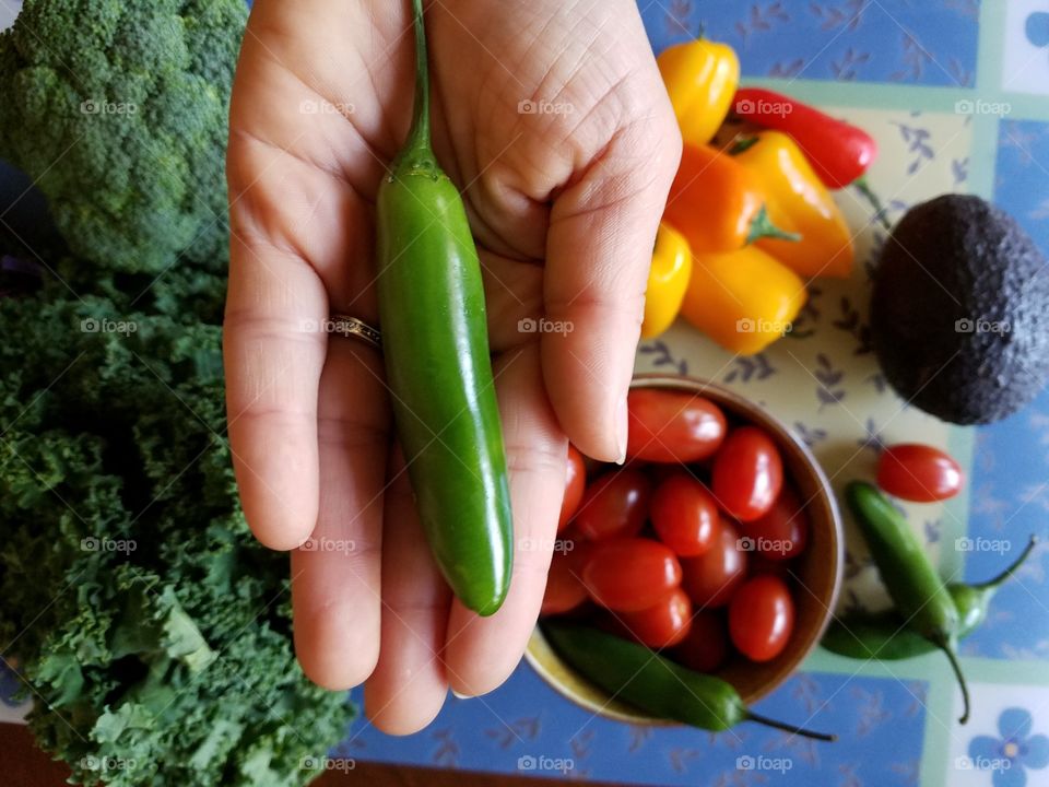 Holding Serrano chilli