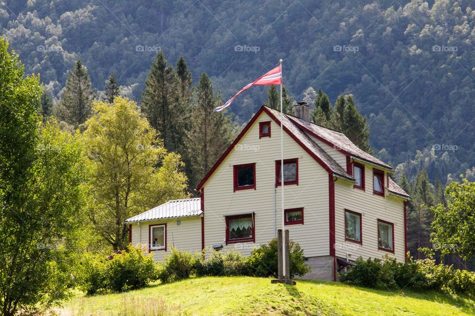 View of a house on mountains