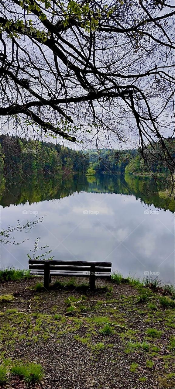 This crystal clear mountain lake is the „Eginger See“, the „Eging Lake“ near the township of „Eging“ in the „Bayerischer Wald“, the „Bavarian Forest“. The reflection of the mountain range is as perfect as the image itself. 2024. Hypnotic Productions