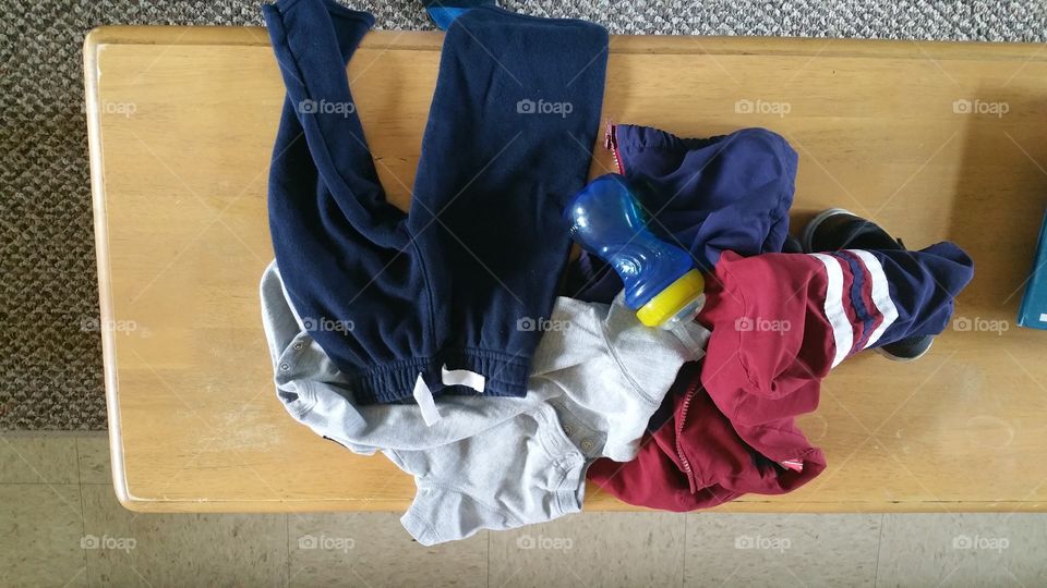 Clothes on a coffee table