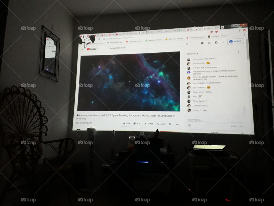 geek video projector chat video space wall dark