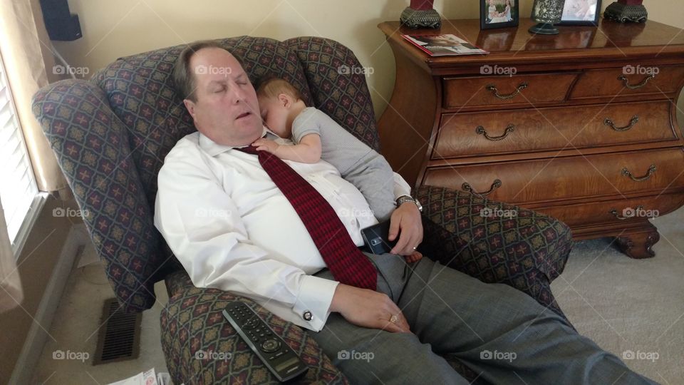 Grandson enjoying a Sundsy afternoon nap with his Papa