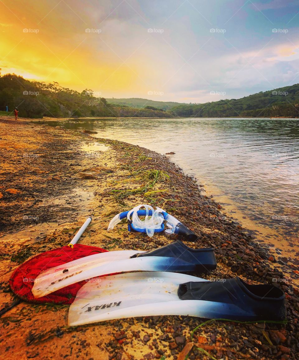The flippers at sunset on the lake