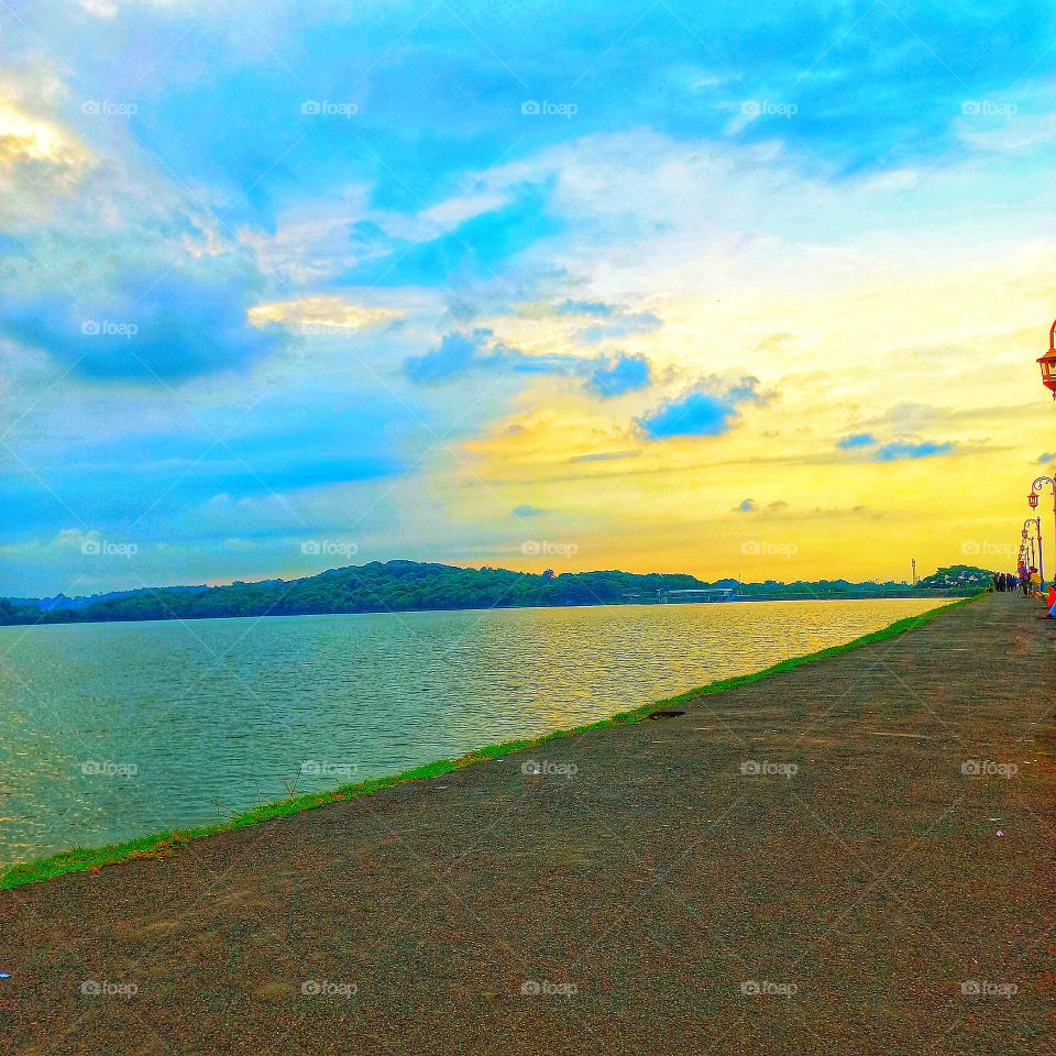 In the afternoon before sunset on the edge of the lake