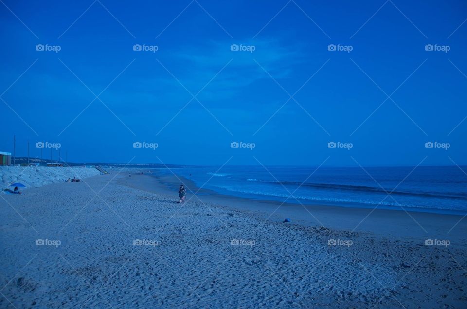 Beautiful blue Atlantic Ocean at most popular sea beach at Costa da caparica in Portugal !!!