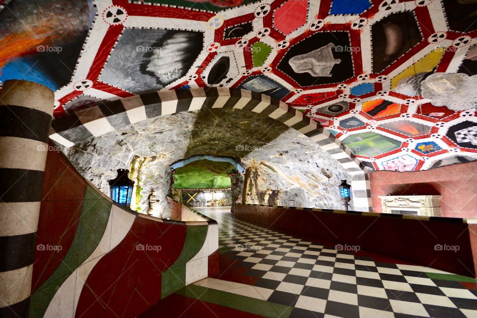 Surprisingly enough this is not a scene from "Alice in Wonderland", but the colorful and amazing metro station called Kungsträdgården in Stockholm, Sweden