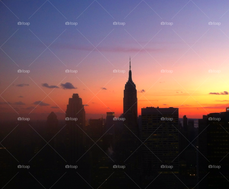 city sunset silhouette empire state building by delvec