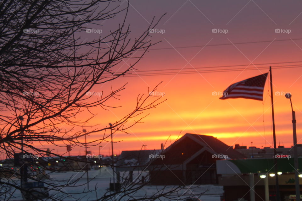 American flag in a beautiful sunset 