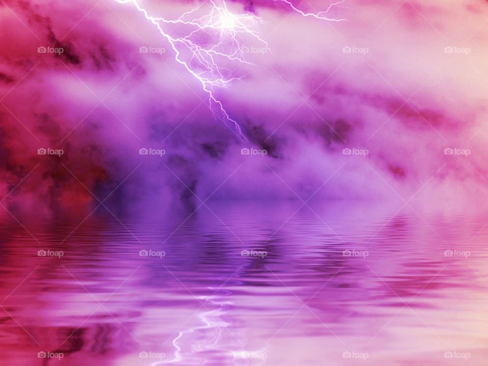 Lightning over a purple lake. Lightning over a purple lake