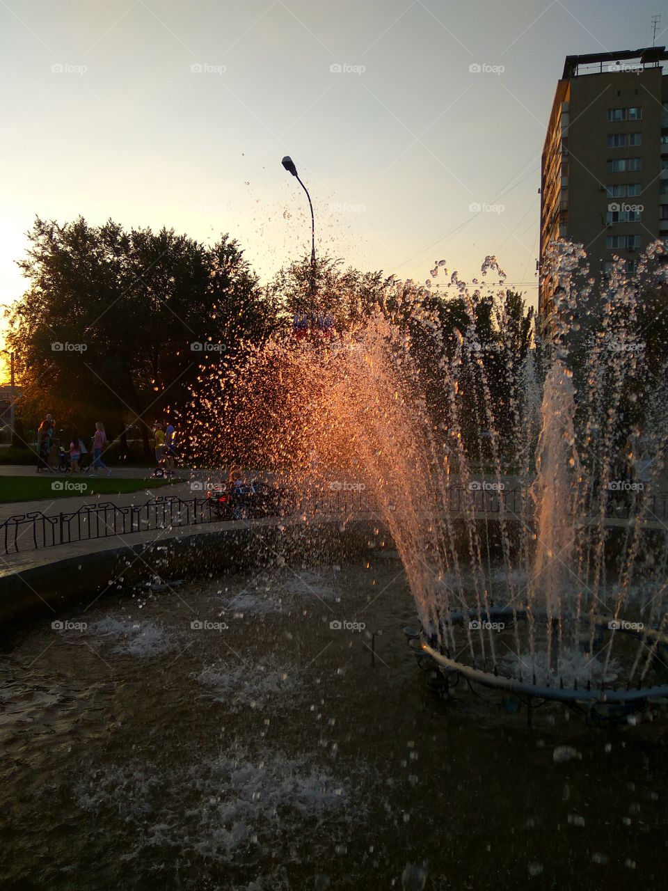 Fountain at sunset