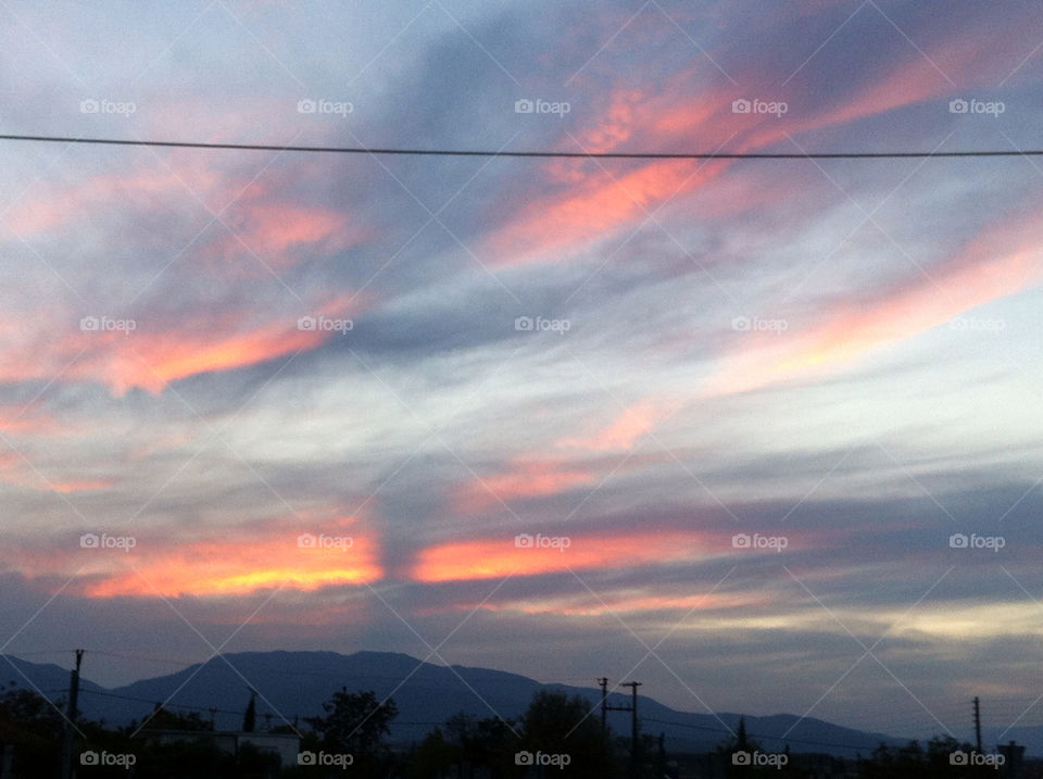 sky pink blue mountain by anastasia_s