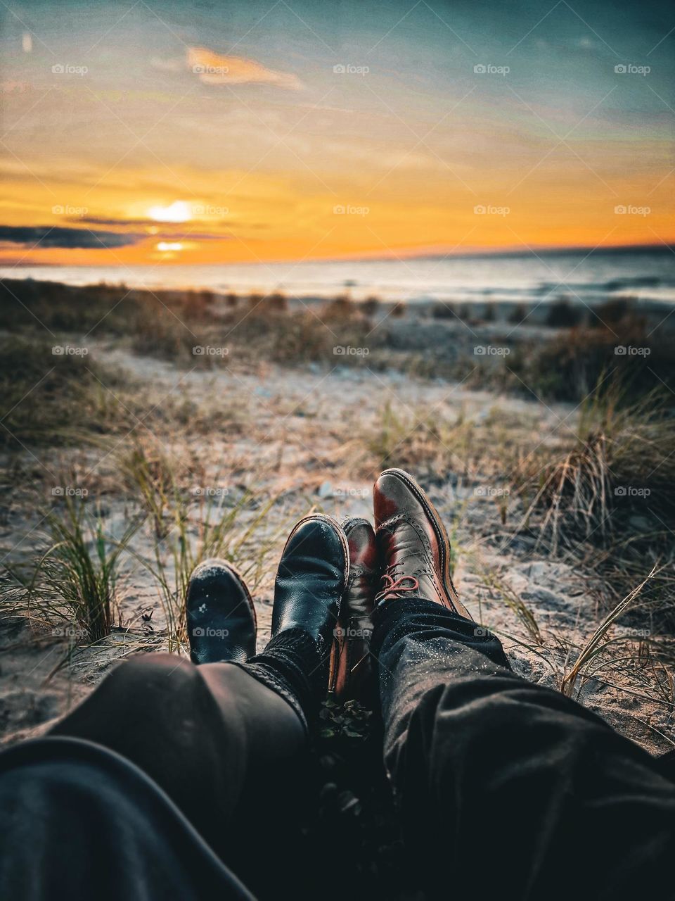 romantic evening on the beach at sunset