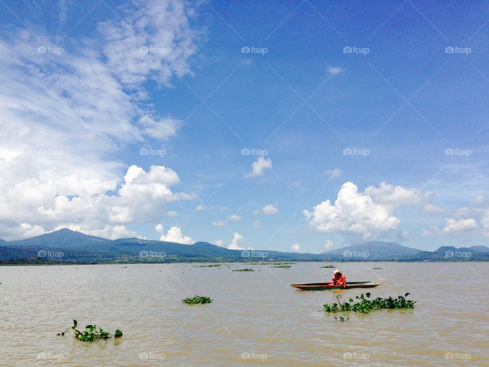 Isla de Janitzio, patzcuaro. There haven't been fish in this lake for a long time due to logging pollution. Fisherman pretend to fish for donations