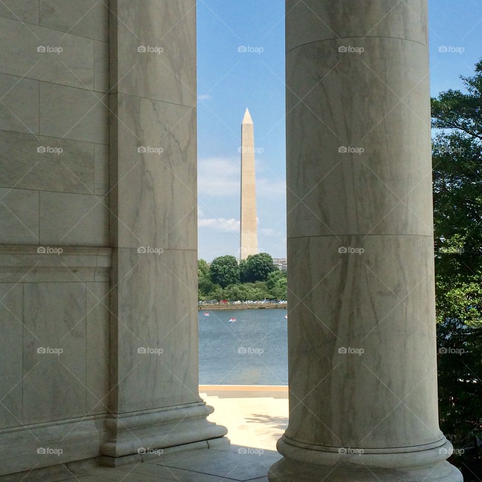 A view of the Washington Monument from inside the Jefferson Monument 