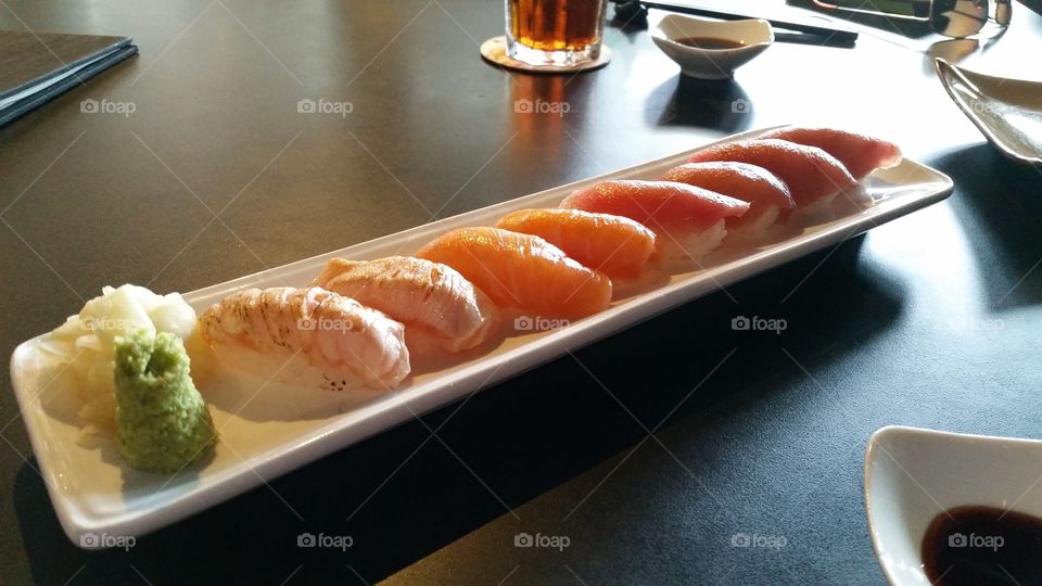 sushi with ginger and wasabi