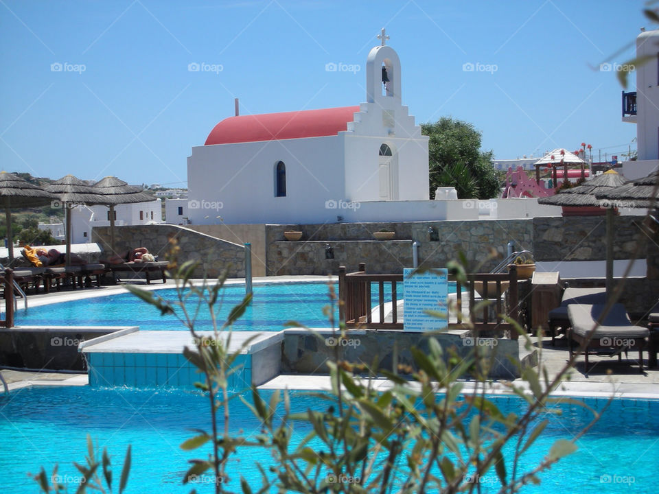 sky blue summer church by emmanuelgr