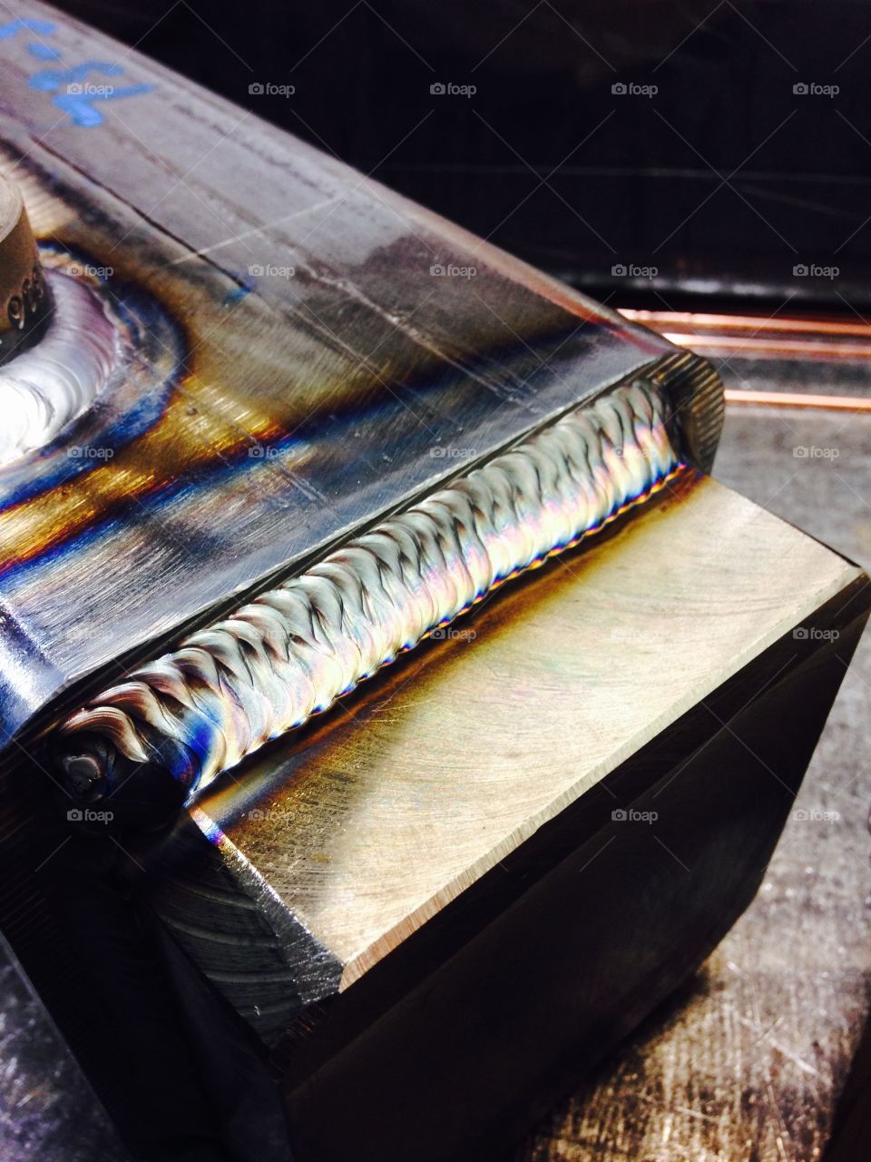 Welds capturing the colors in heated metal