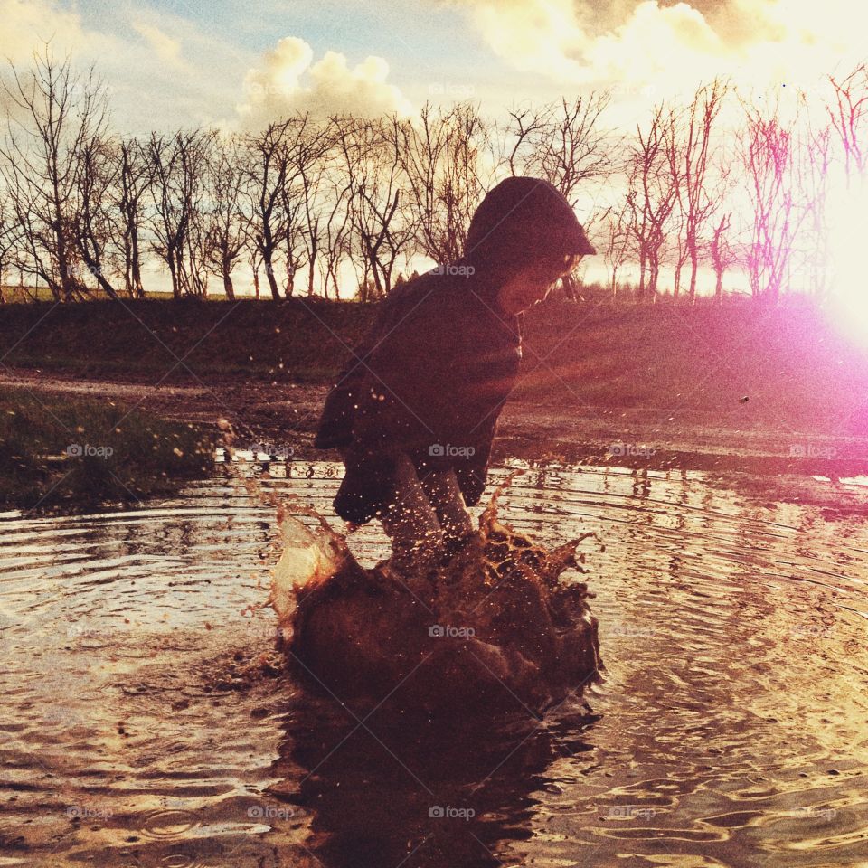 Water, Sunset, Dawn, River, People