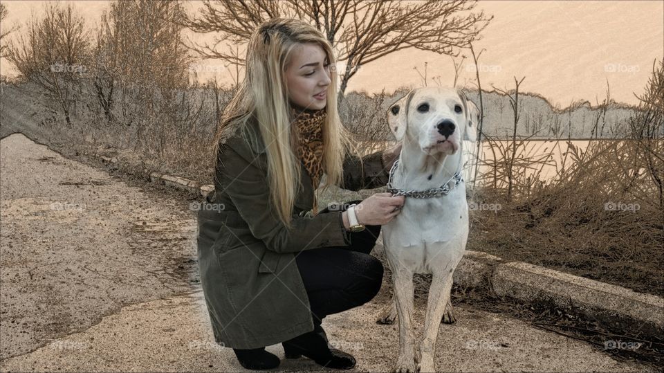 girl and dog. friends