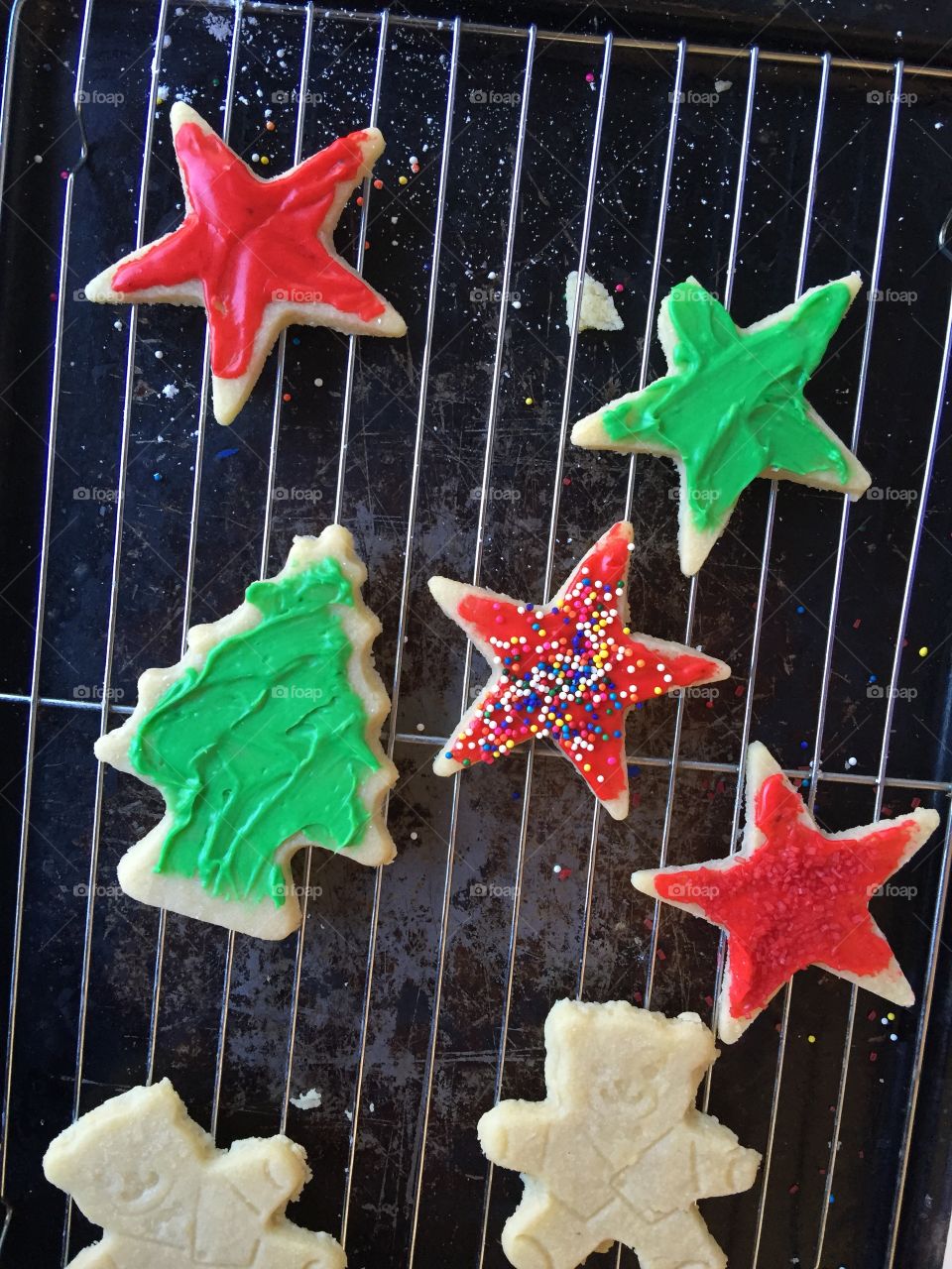 Christmas cookies, some with icing
