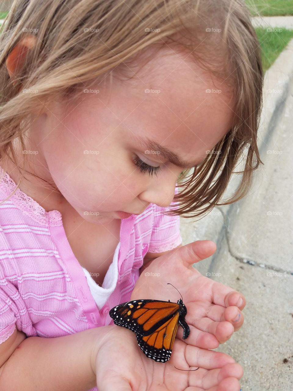 Close-up of girl's hand with butterfly