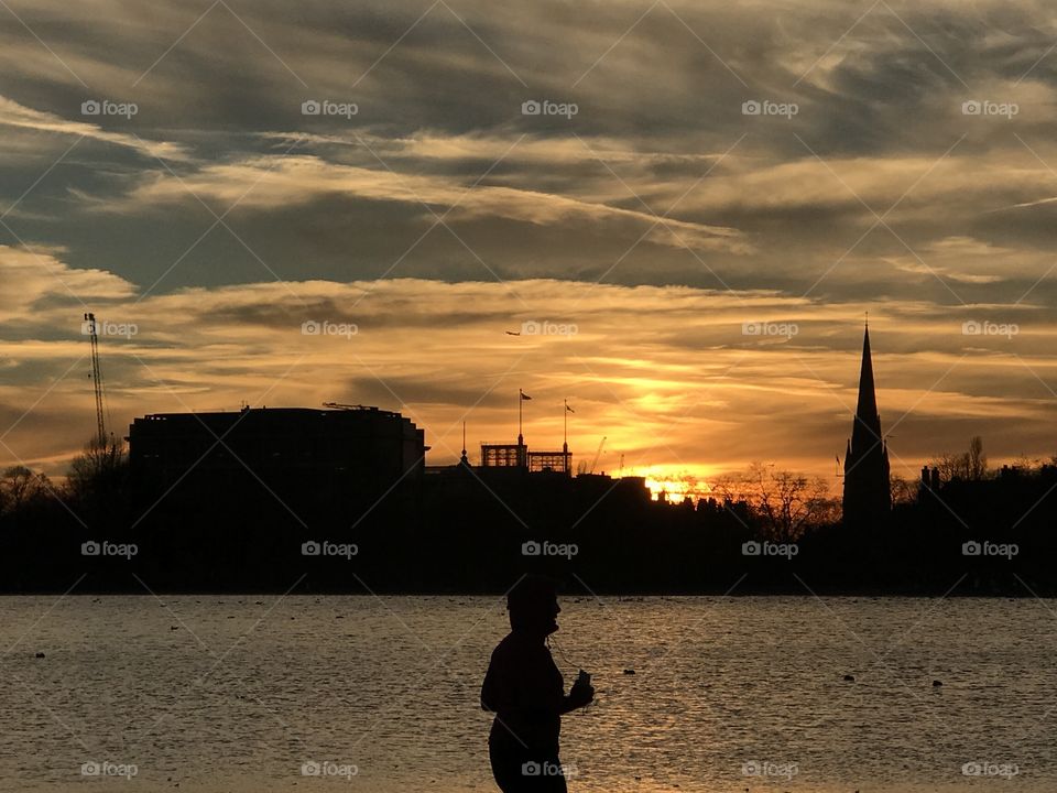 sunset  hyde park london fitness runner silhouette 
