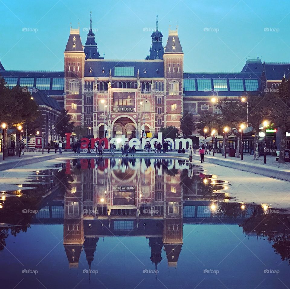 Rijk Museum and I Amsterdam reflection