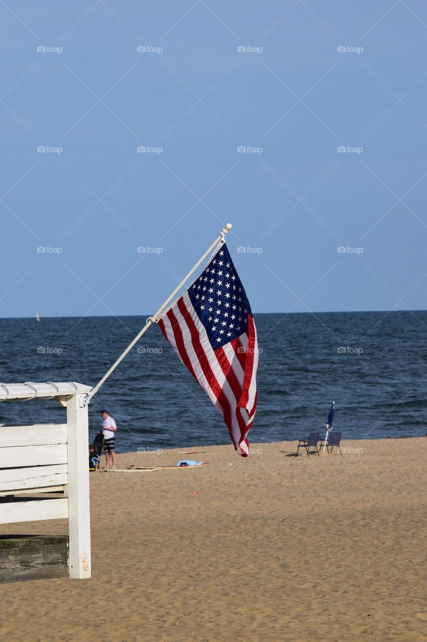 American flag at the Beach