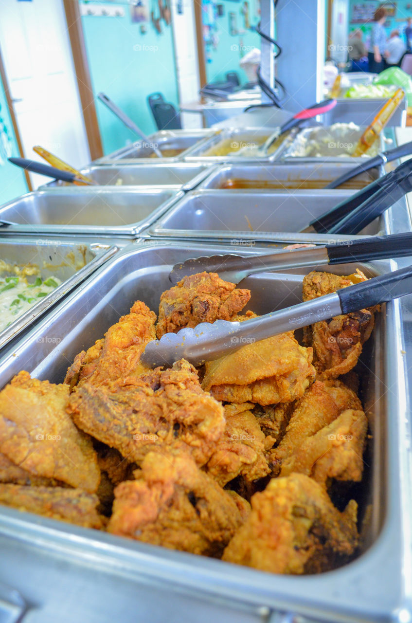 Fried chicken on a buffet