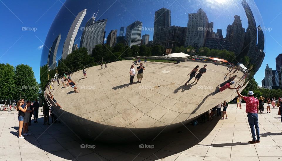 Cloud Gate, aka "The Bean", reflects Chicago’s skyscrapers and is one of Chicago's most popular sights and a monumental work of art in downtown Millennium Park