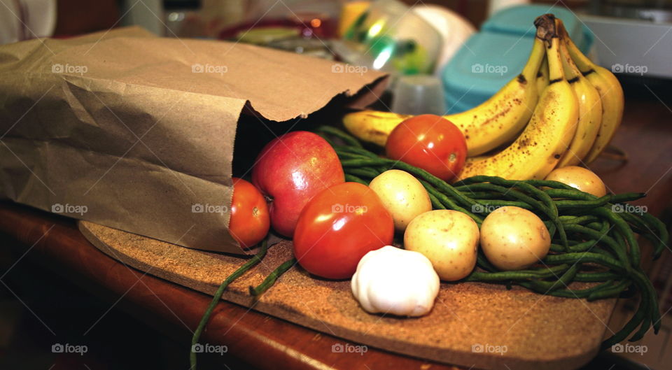 Groceries in paper bag, no plastic