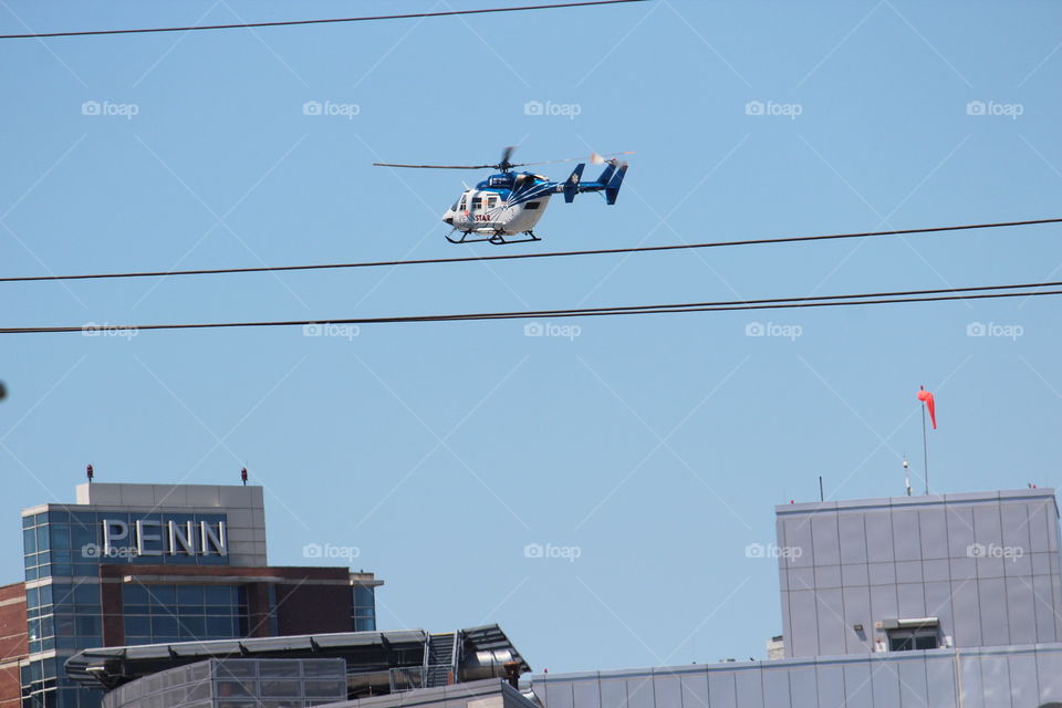 Helicopter arrives at the hospital