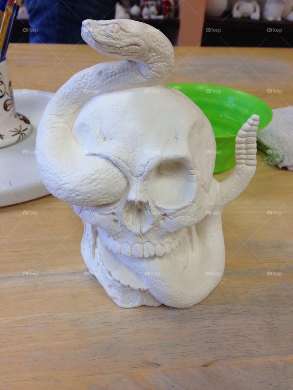 My skull that I picked out to paint at fat cat ceramics