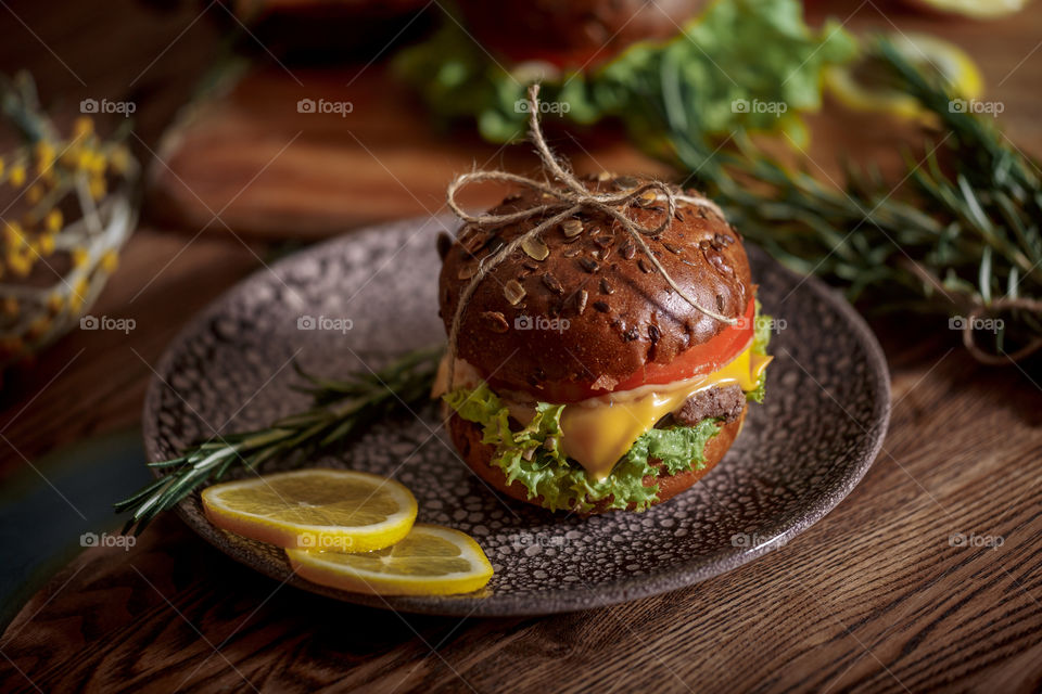 Dark burger with grain bread