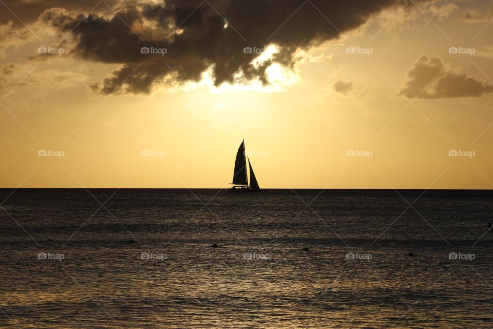 sailing boat at sunset