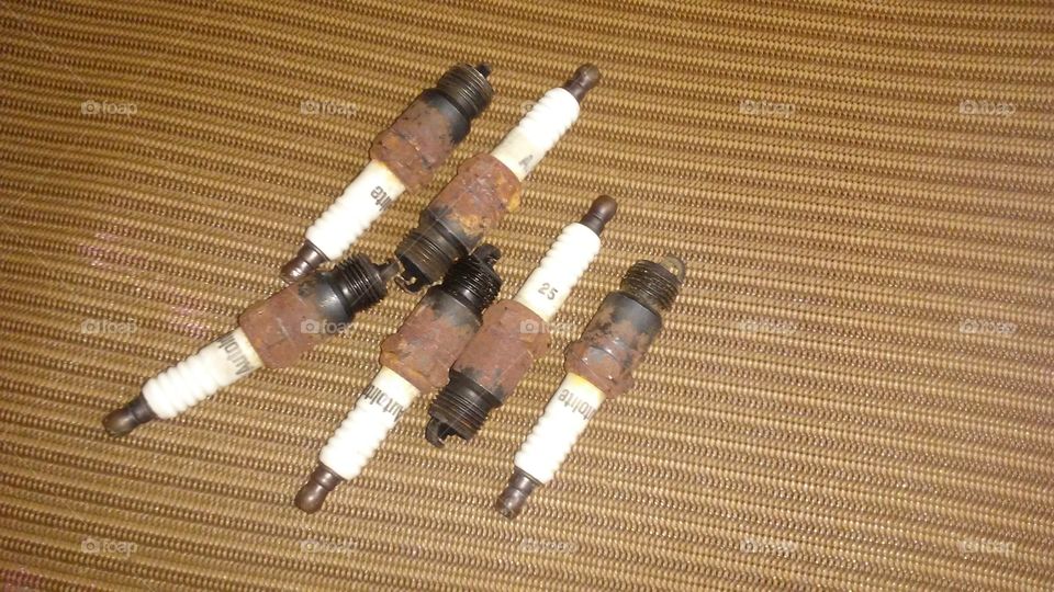 Circa 1973 spark plugs fresh out of a 1973 Dodge Motorhome