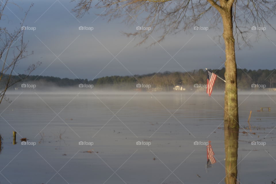 Fog, Flag, reflection