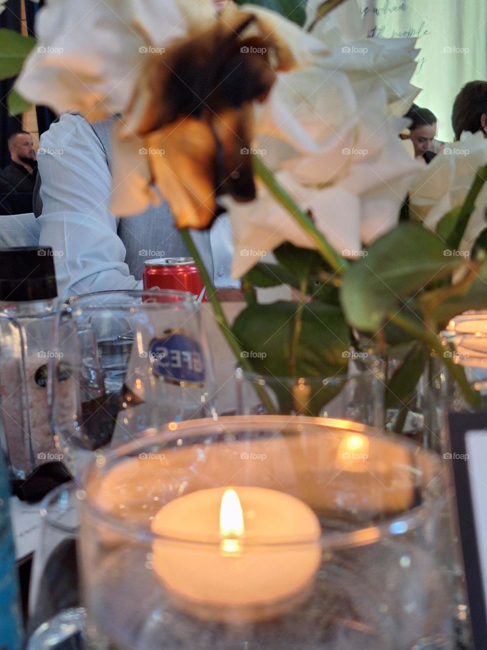 candles burning white rose