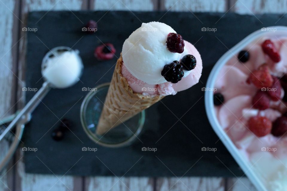 Lemon, strawberry and berry ice cream