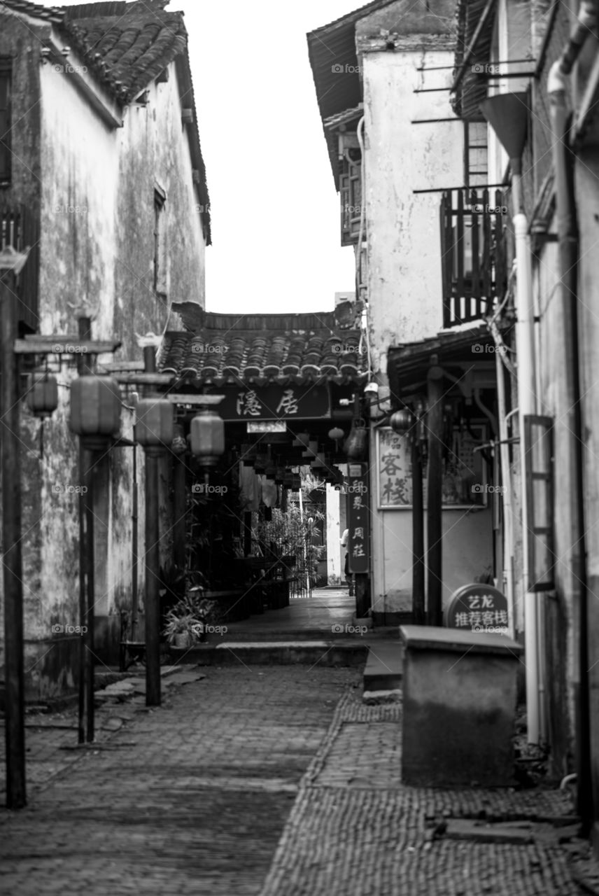 Asia China water town black and wihte